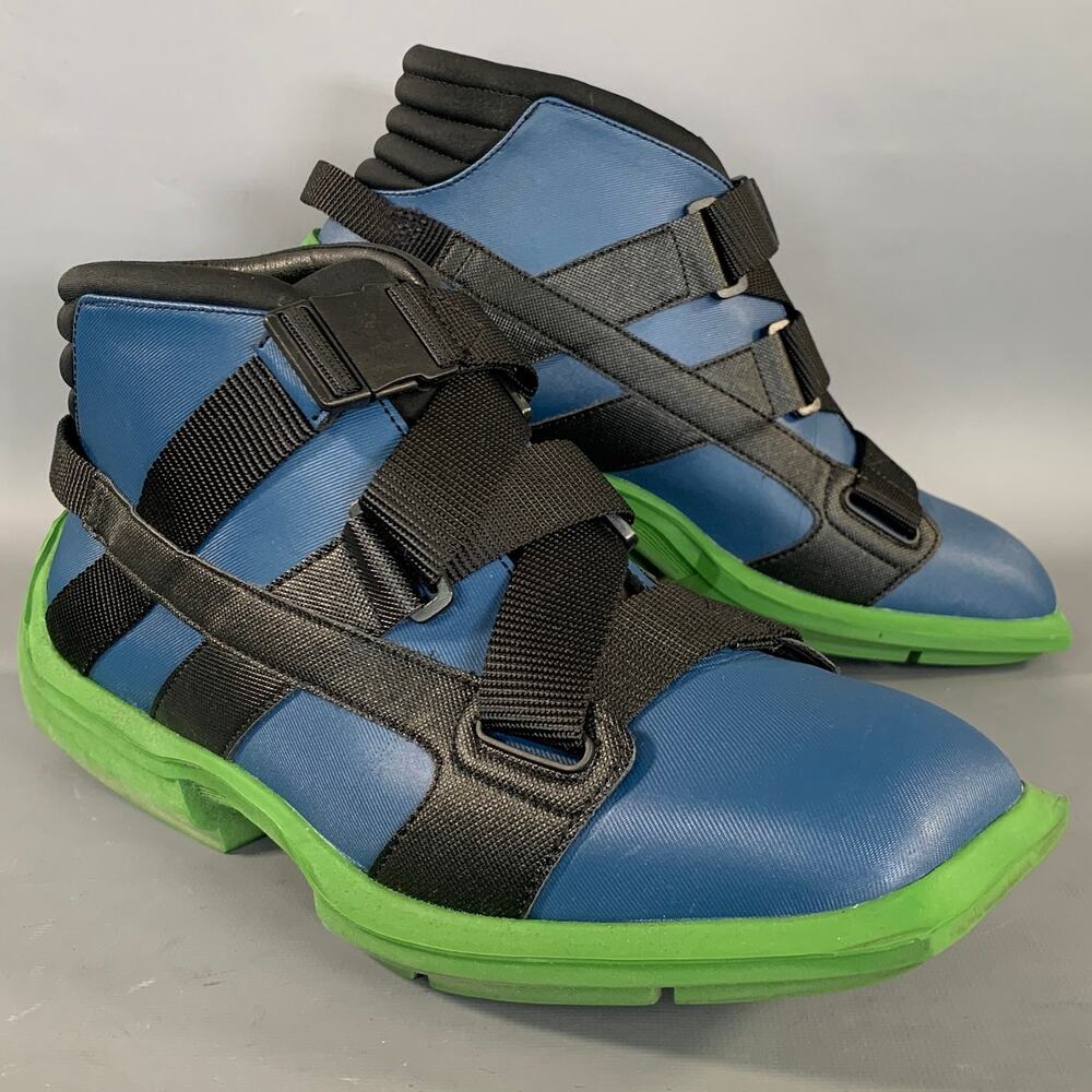 JOHN FLUEVOG Size 9 Navy Black & Green Faux Leather Strap Boots
